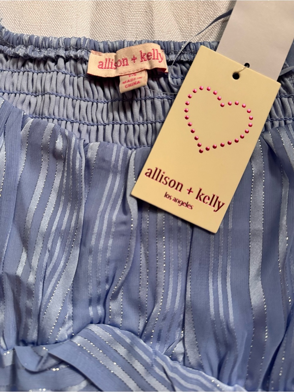 Girls' Blue Chiffon Ruffled Elastic Waist Striped Romper
